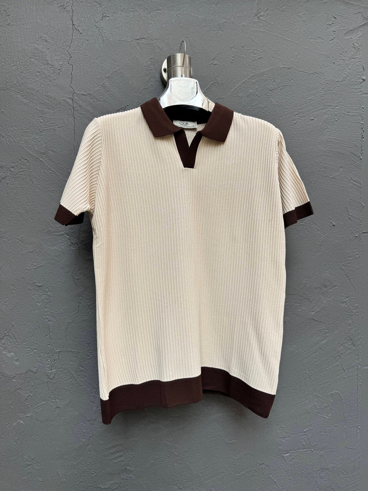 Polo Yaka Triko T-shirt Krem Yaka Kahverengi