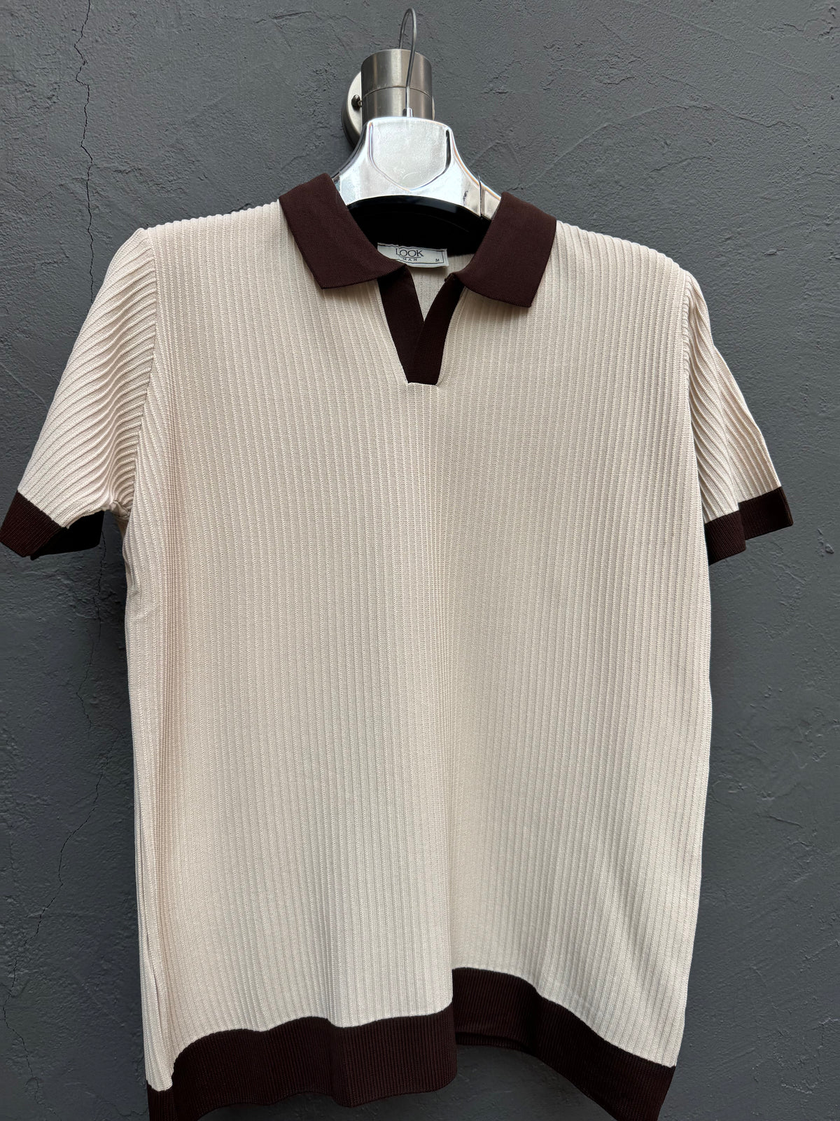 Polo Yaka Triko T-shirt Krem Yaka Kahverengi