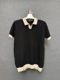 Polo Yaka Triko T-shirt Siyah Yaka Krem