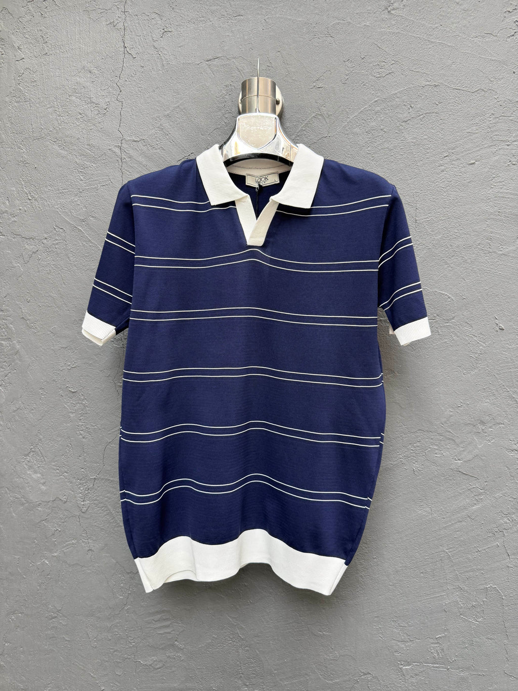Polo Yaka Triko T-shirt Lacivert Beyaz Çizgili