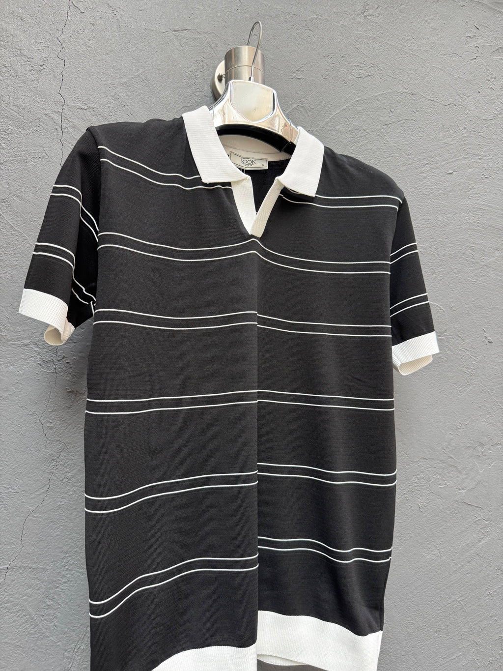 Polo Yaka Triko T-shirt Siyah Beyaz Çizgili