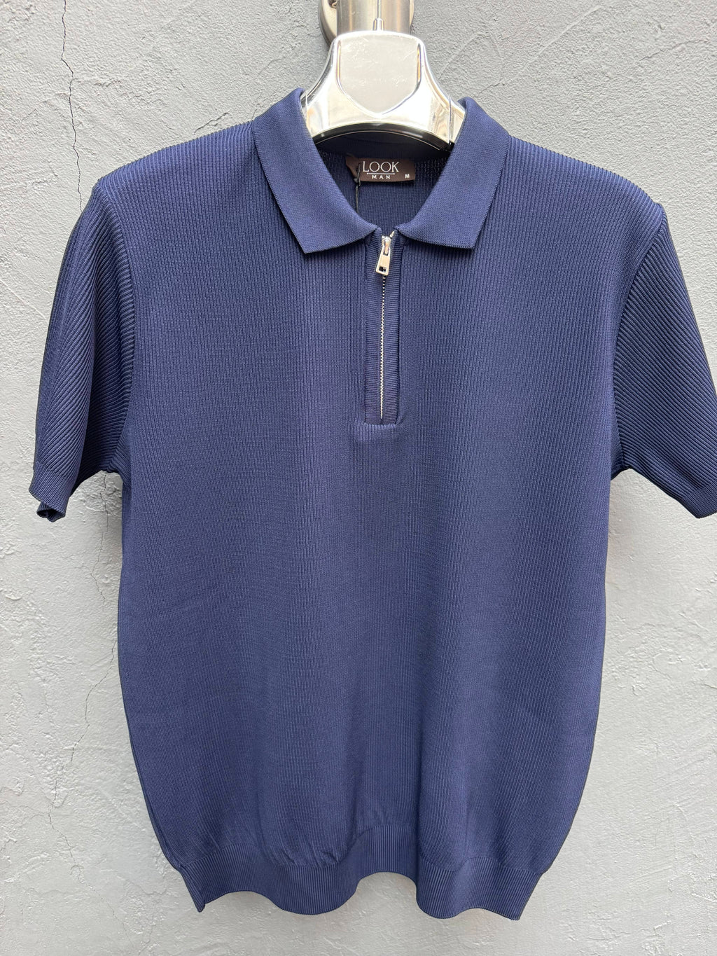 Yaka Fermuarlı Triko T-shirt Lacivert