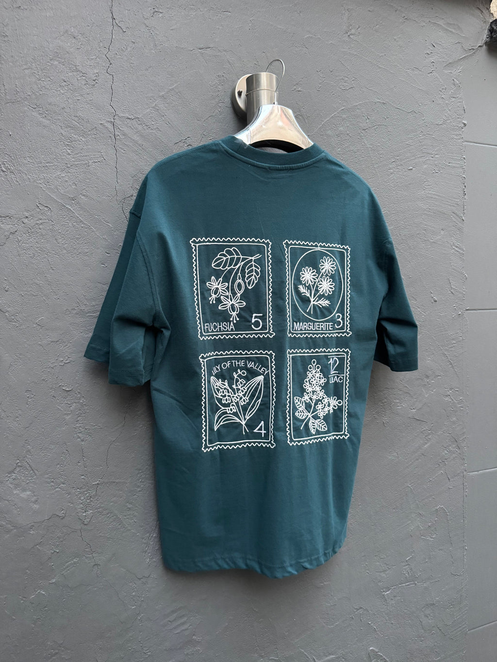 Arka Nakışlı T-shirt Petrol