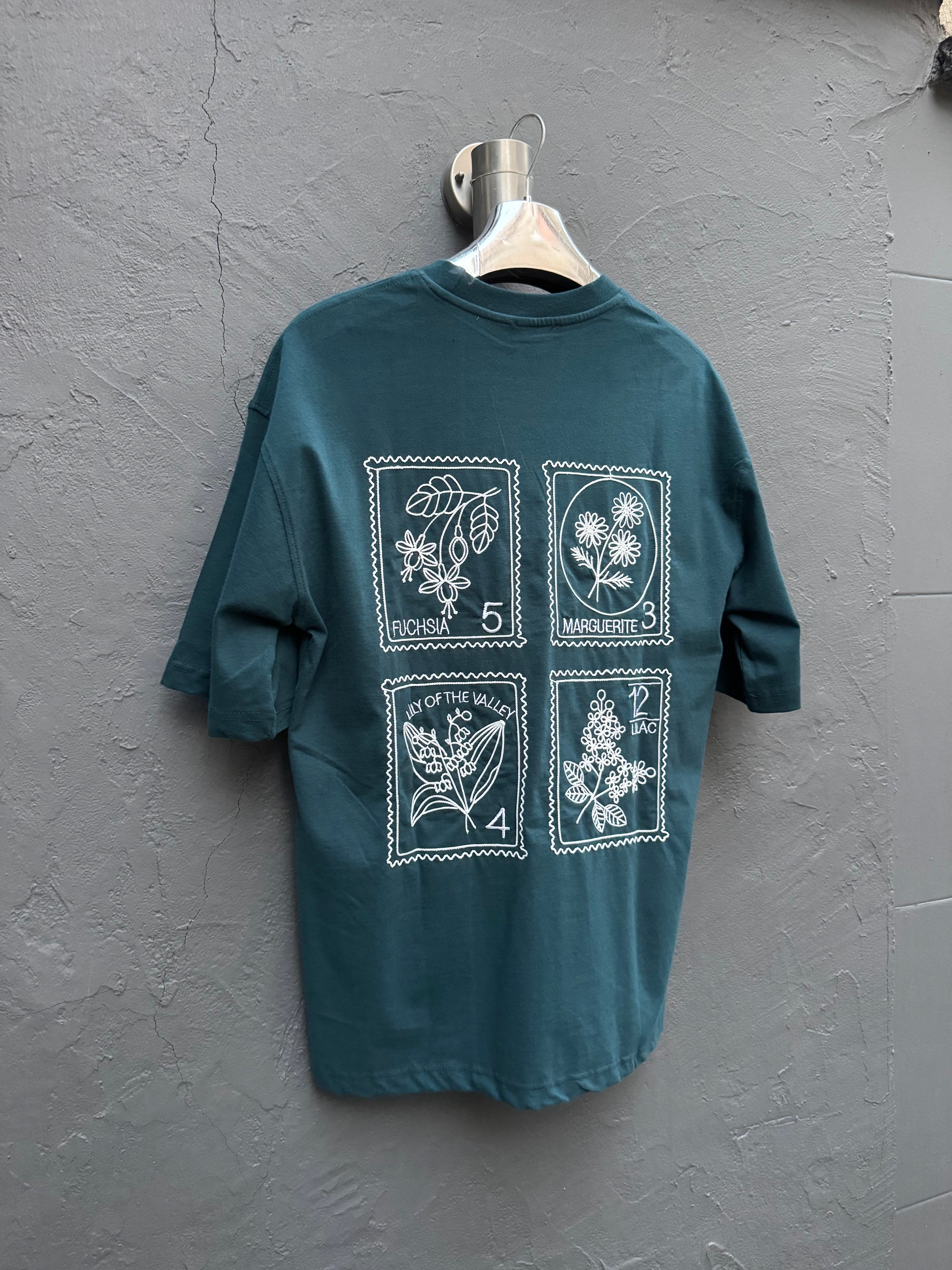 Arka Nakışlı T-shirt Petrol