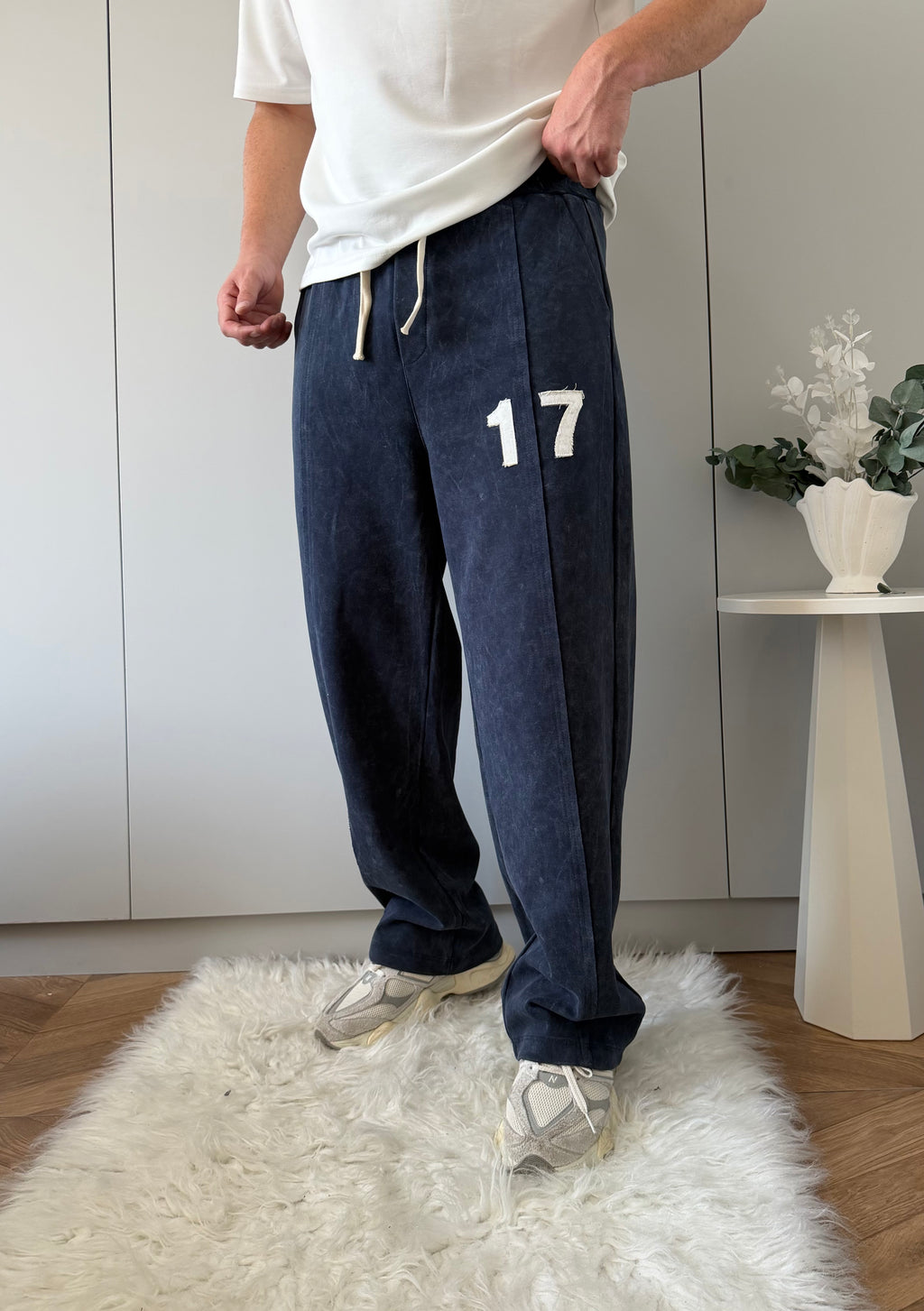 Lacivert 17 Yıkamalı Bol Kalıp Eşofman