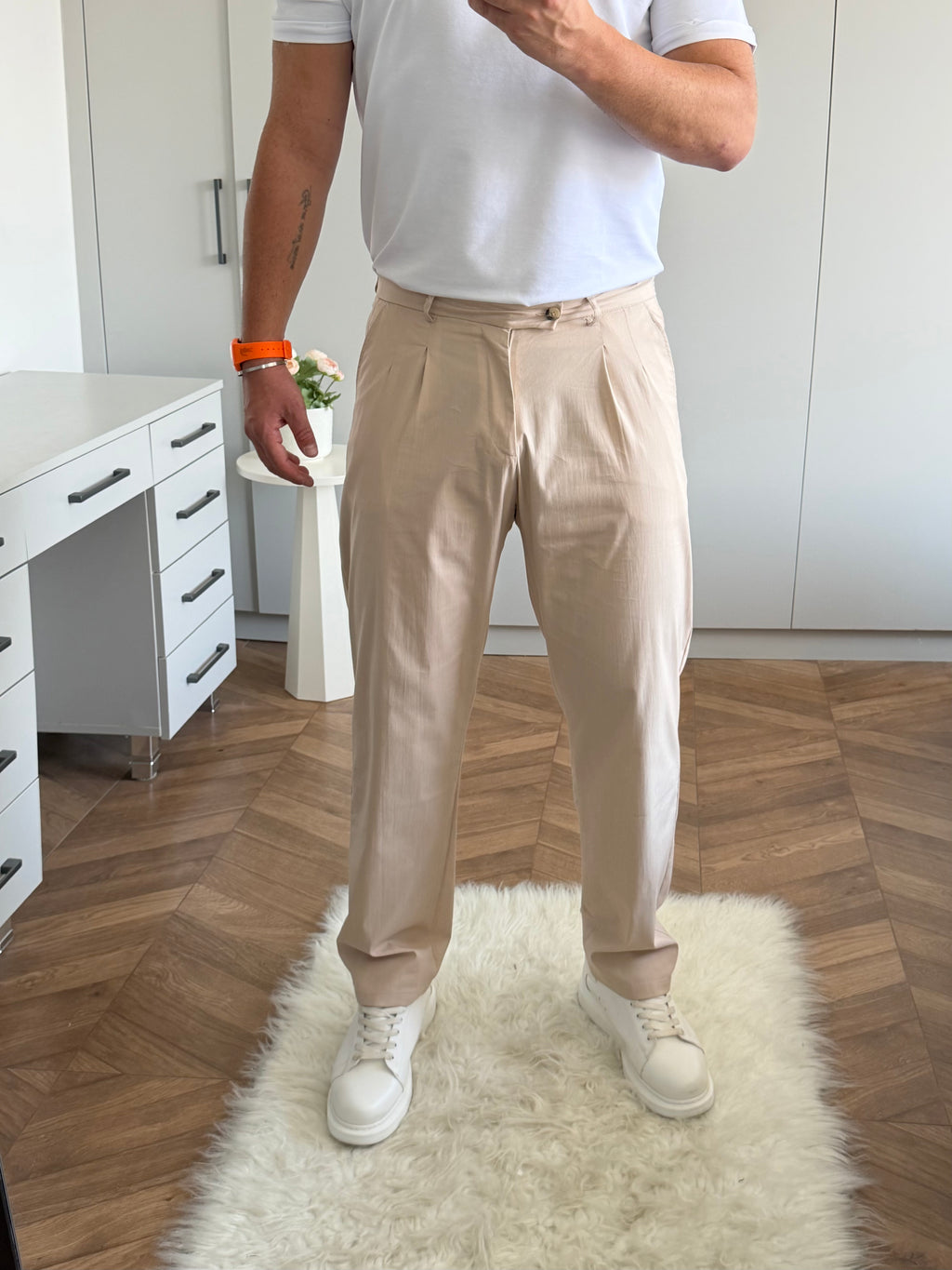 Gabardin Boyfriend Jogger Krem