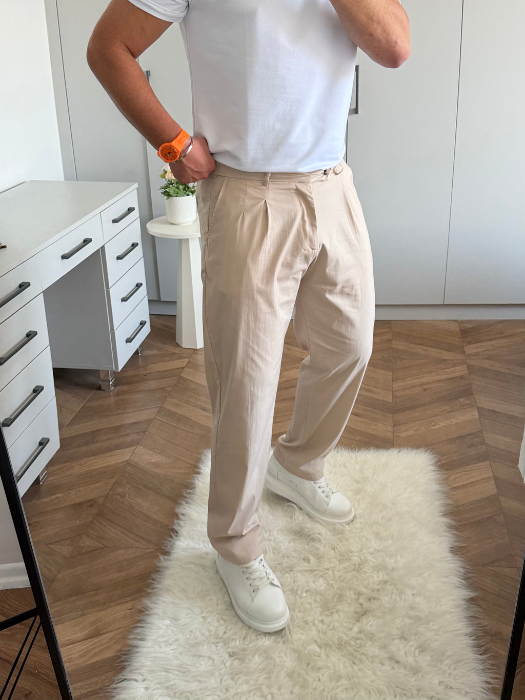Gabardin Boyfriend Jogger Krem