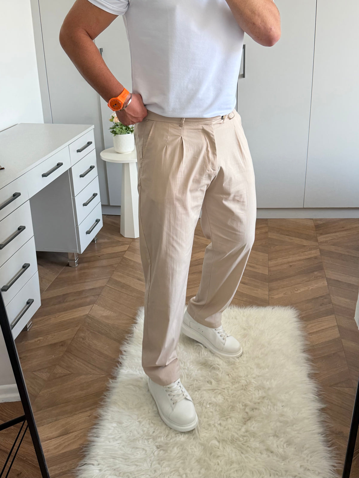 Gabardin Boyfriend Jogger Krem