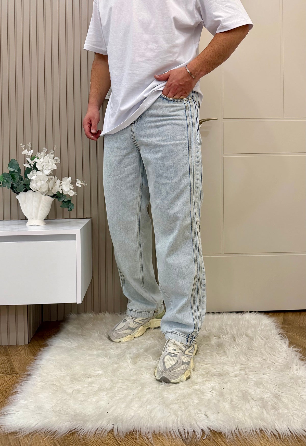 Şerit Detay Baggy Jean Buz