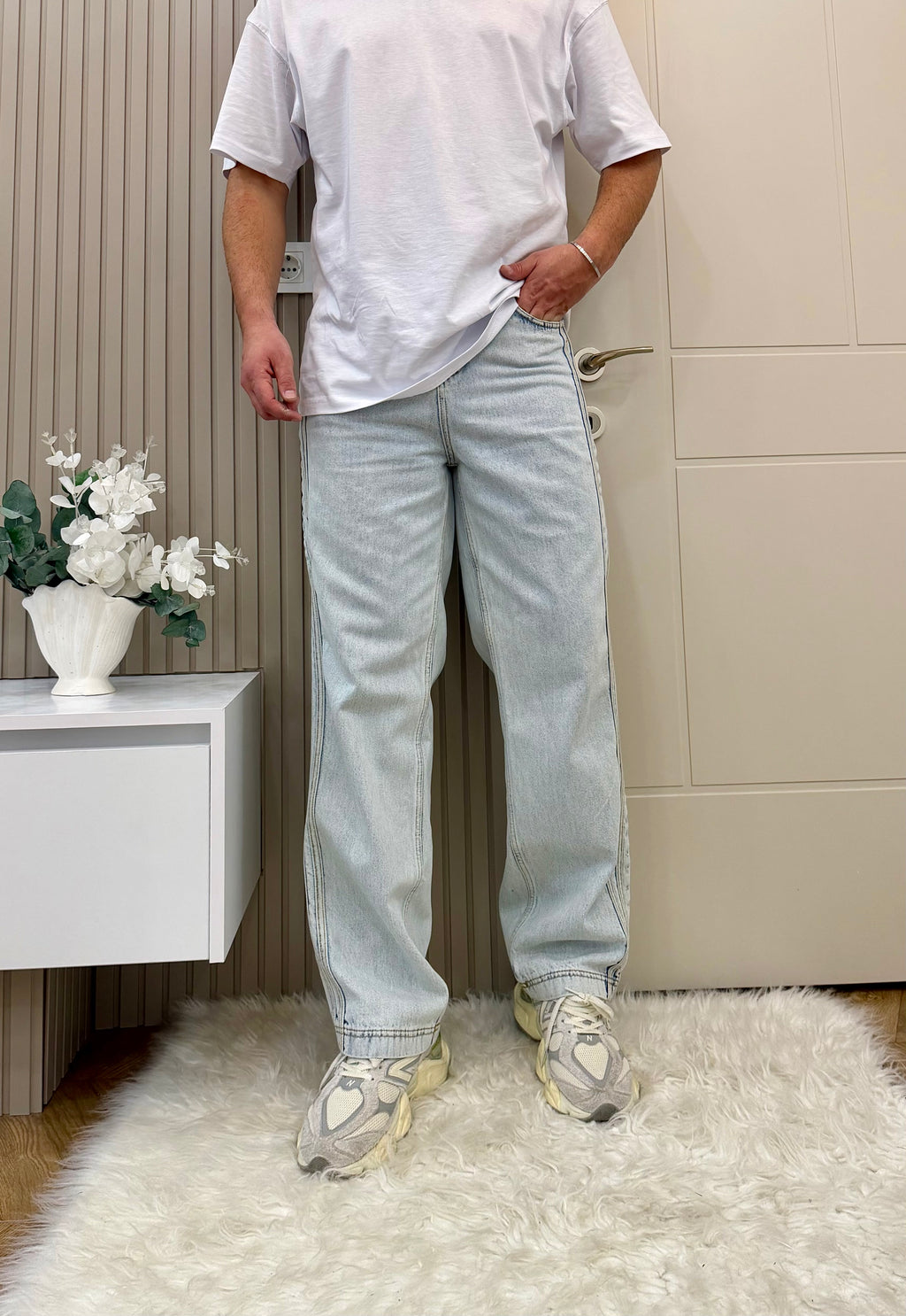 Şerit Detay Baggy Jean Buz