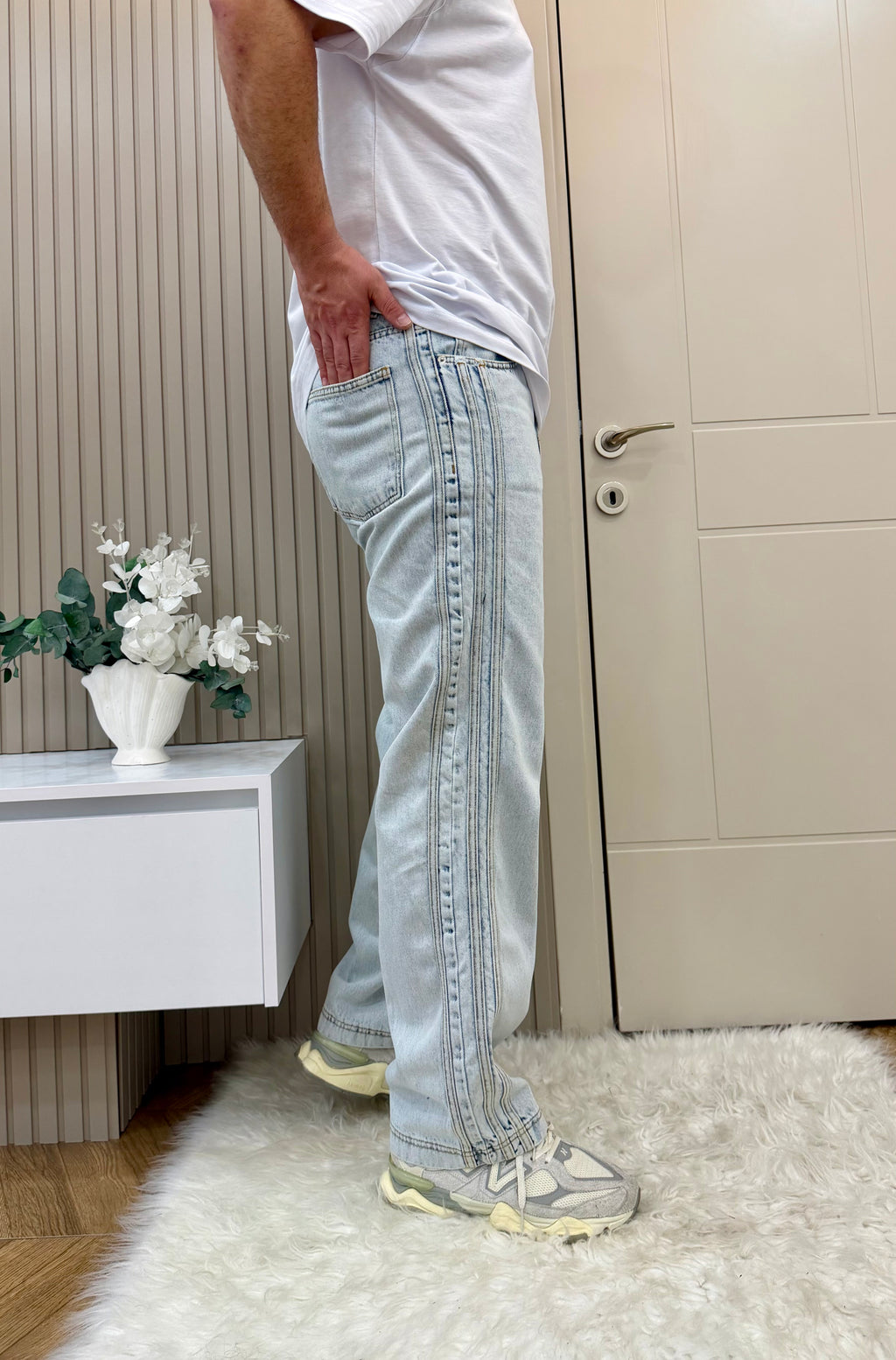 Şerit Detay Baggy Jean Buz