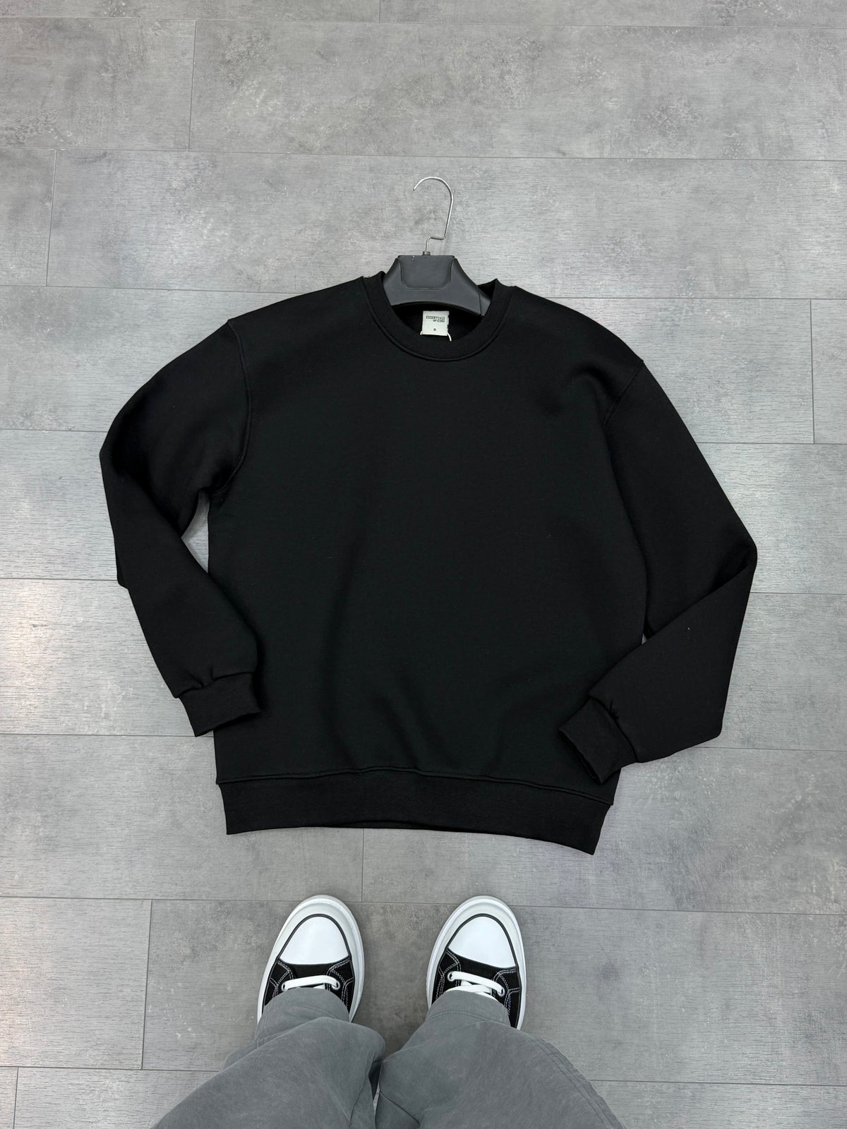 Oversize Sweatshirt Üç İplik Şardonlu Siyah