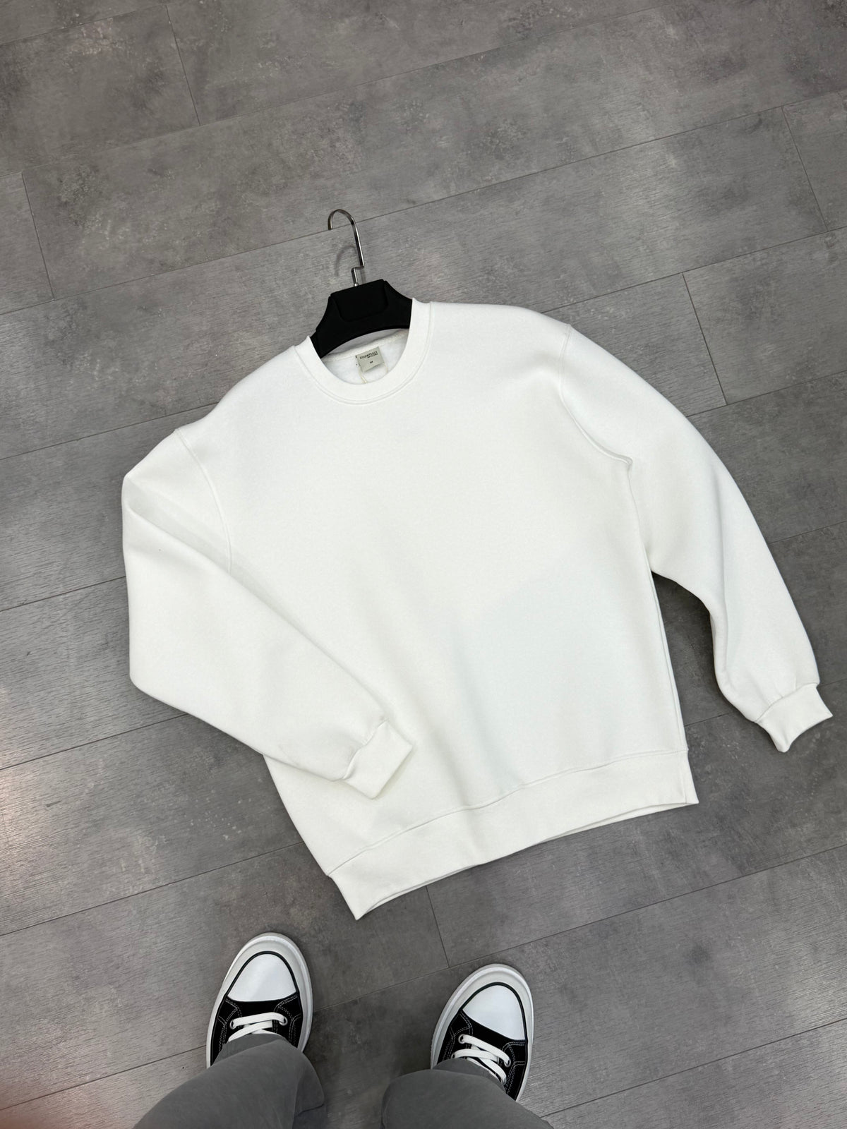 Oversize Sweatshirt Üç İplik Şardonlu Beyaz