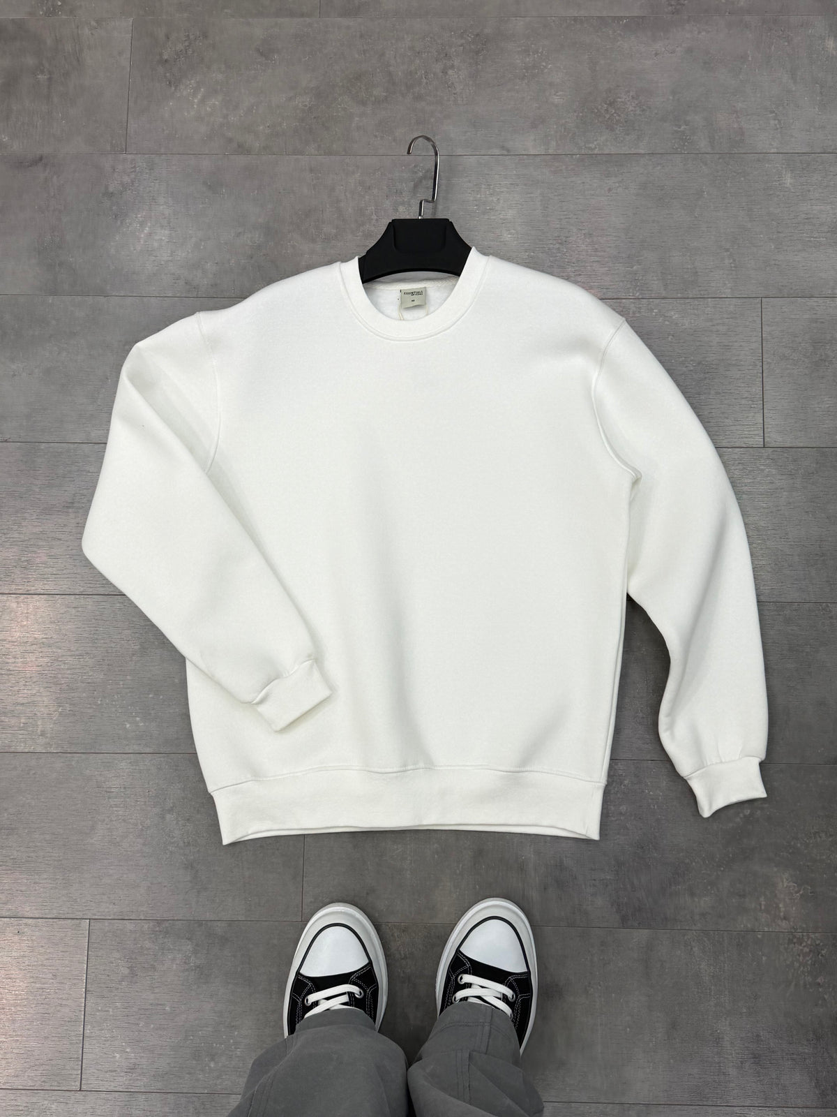 Oversize Sweatshirt Üç İplik Şardonlu Beyaz