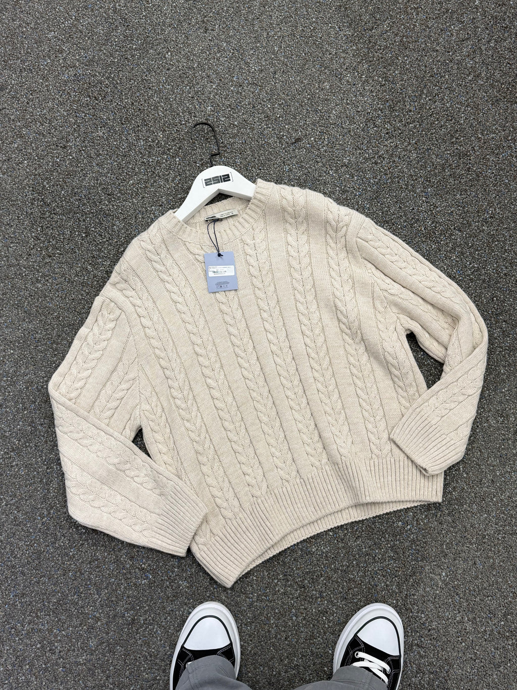 Oversize Örme Triko Kazak Krem