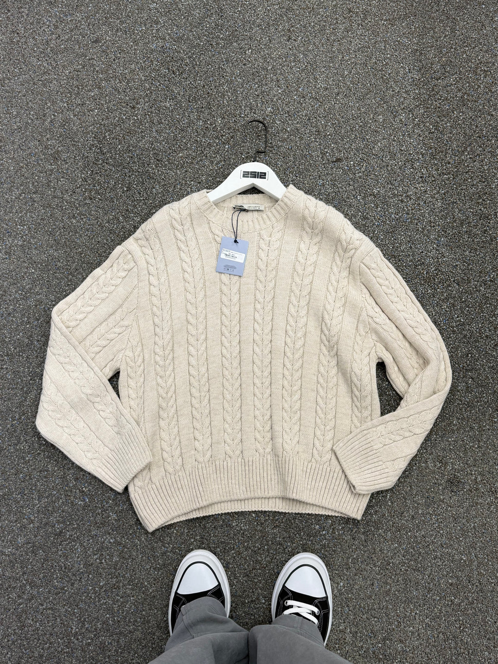Oversize Örme Triko Kazak Krem