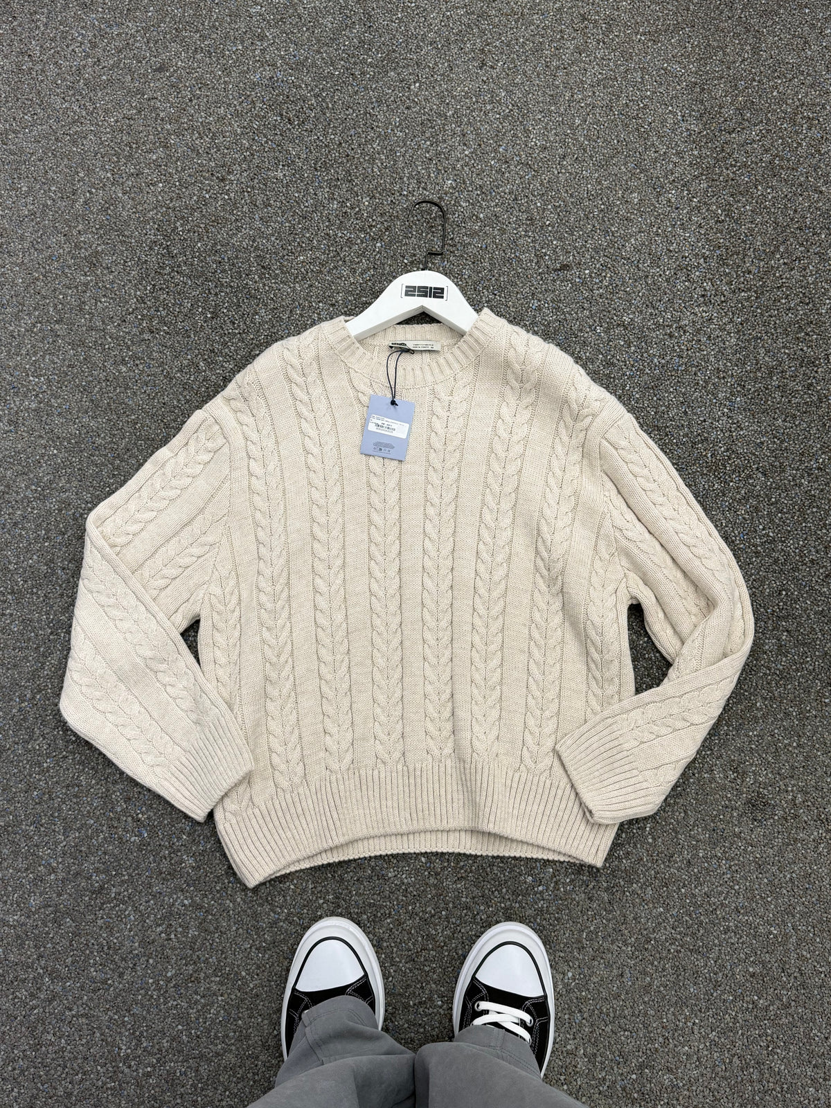 Oversize Örme Triko Kazak Krem